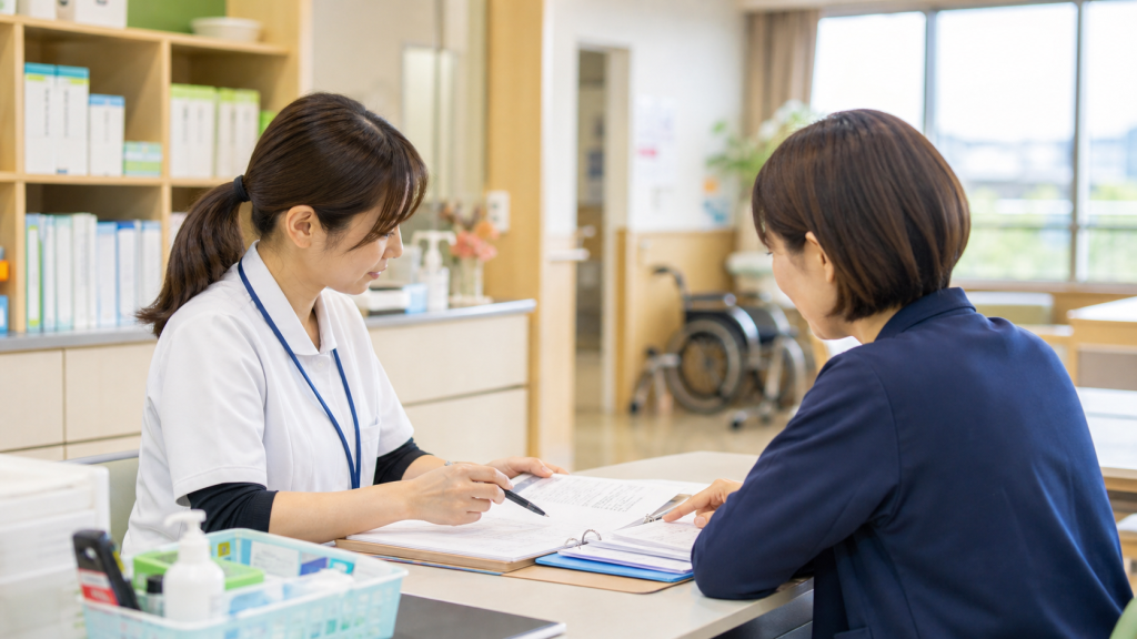 障害者支援施設看護師求人の職場体制を確認する看護師