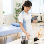 整形外科クリニックのリハビリ室で準備をする看護師
