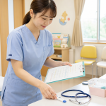 小児科クリニックの診察室で準備をする看護師