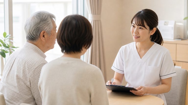 もの忘れ外来で看護師が家族と相談している様子
