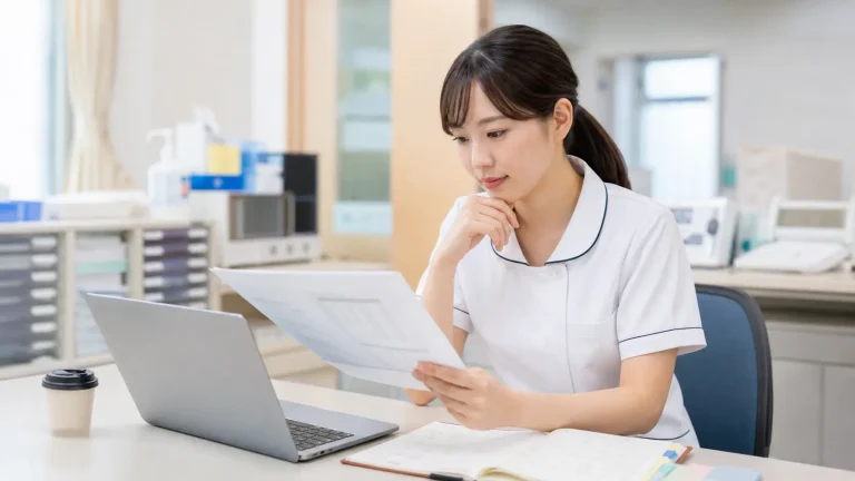 求人票とカレンダーを確認する看護師