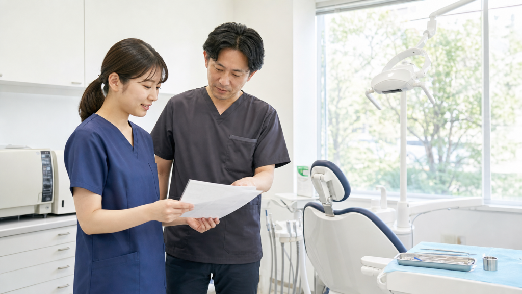 歯科口腔外科クリニックで求人条件を確認する看護師