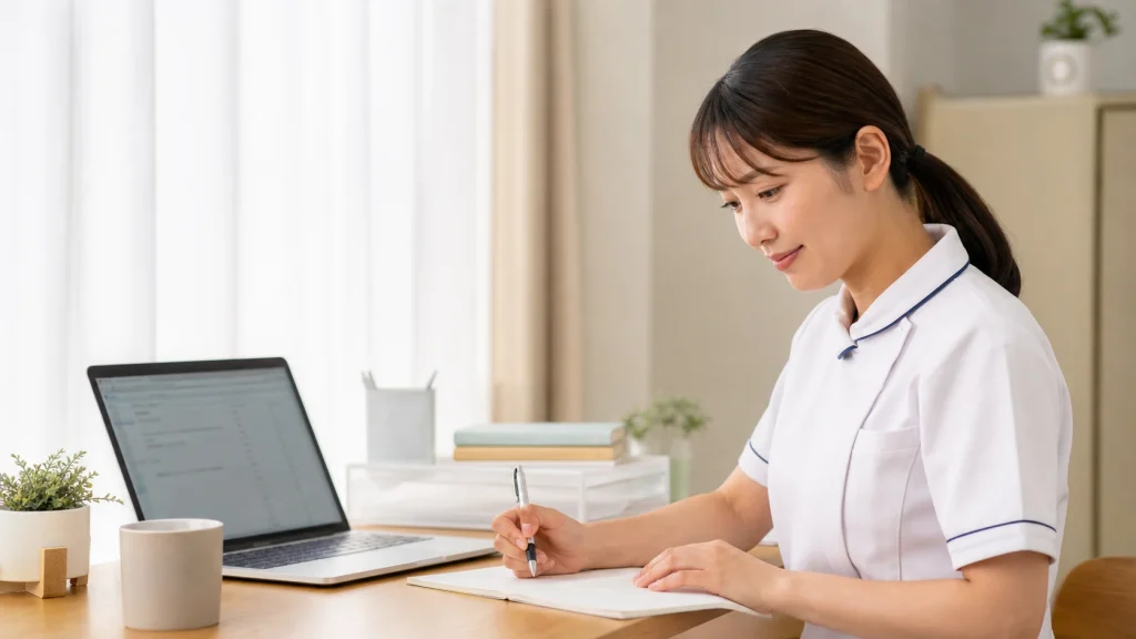 応募後のメール返信内容を確認する看護師