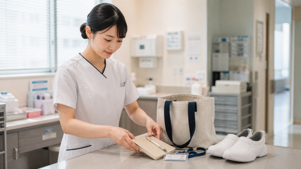 入職初日に向けて持ち物を準備する看護師