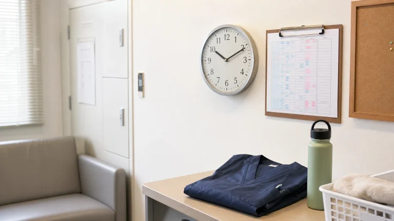 看護師求人の休憩時間や夜勤仮眠を確認するための休憩室と勤務表