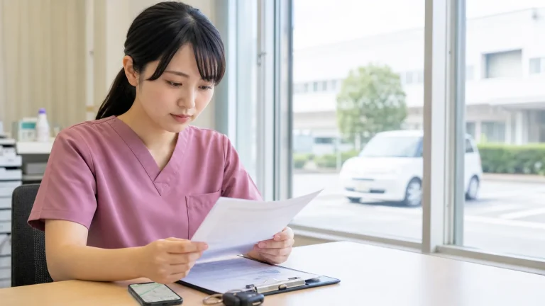 車通勤可の看護師求人票を確認する看護師
