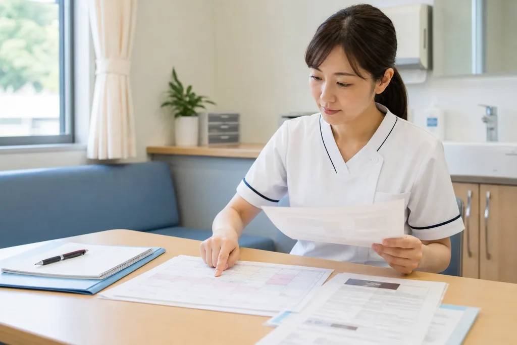 固定曜日勤務の看護師求人とシフト表を確認する看護師