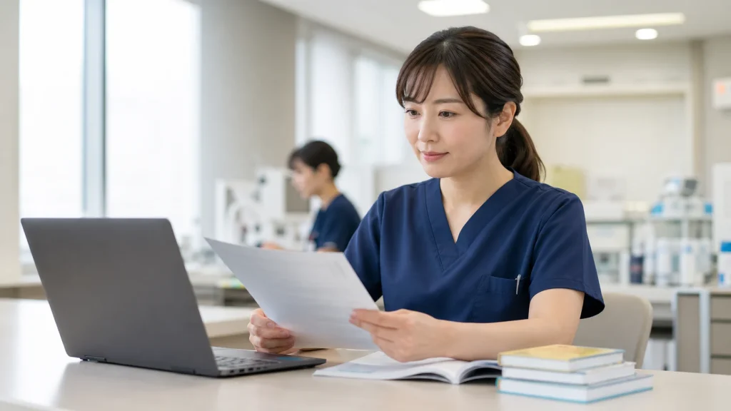 資格取得支援の求人条件を確認する看護師