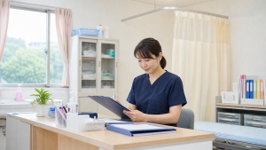 学校保健室看護師求人の勤務条件を確認する看護師