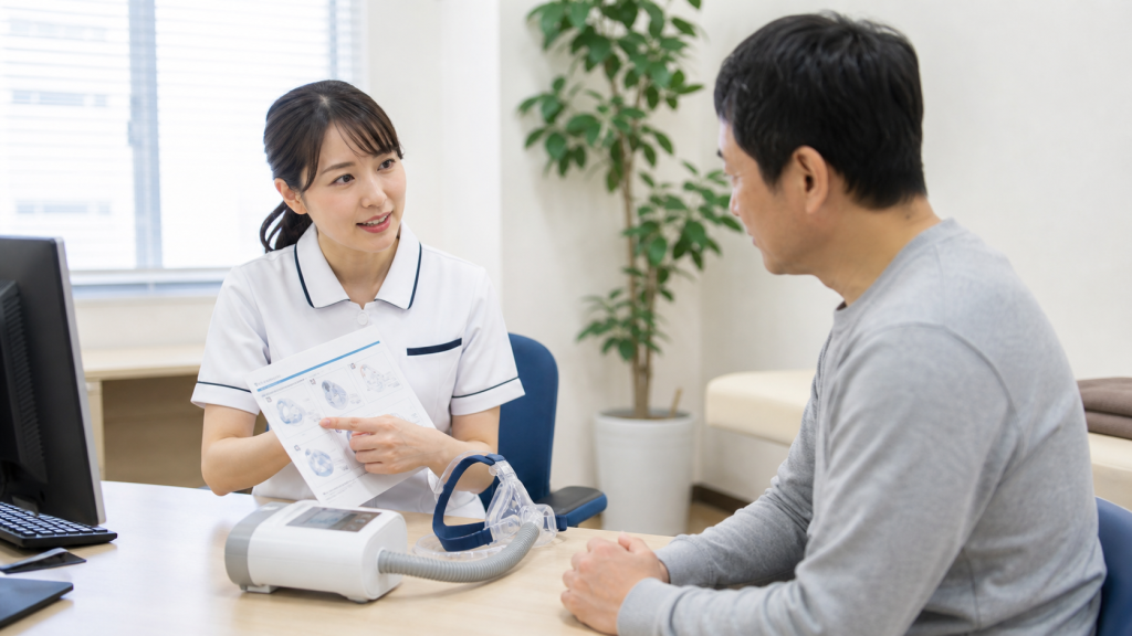 睡眠外来看護師求人のCPAP説明を行う外来看護師