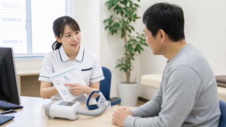 睡眠外来看護師求人のCPAP説明を行う外来看護師