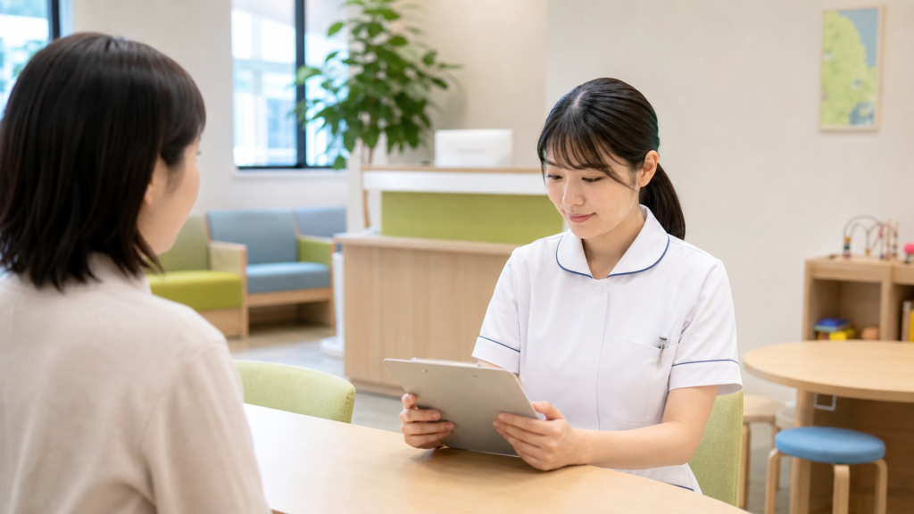 児童精神科外来看護師求人の家族対応を確認する相談室の看護師