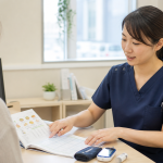 糖尿病療養指導外来で看護師が患者に生活指導を行う様子