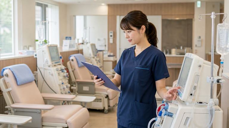 透析クリニック看護師求人で機械操作を確認する看護師