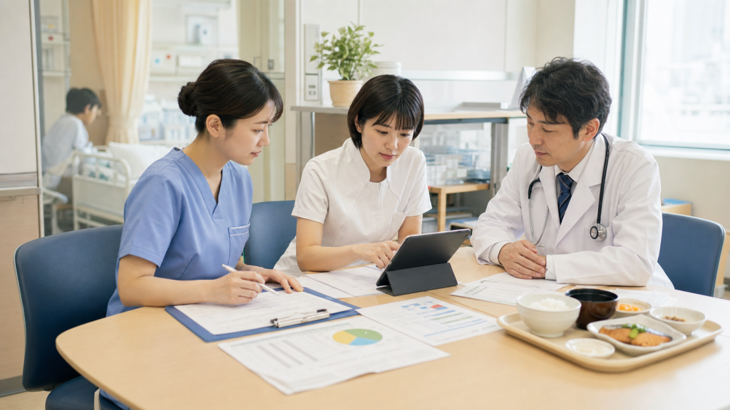 NST看護師求人の記事用に栄養サポートチームがカンファレンスを行う様子