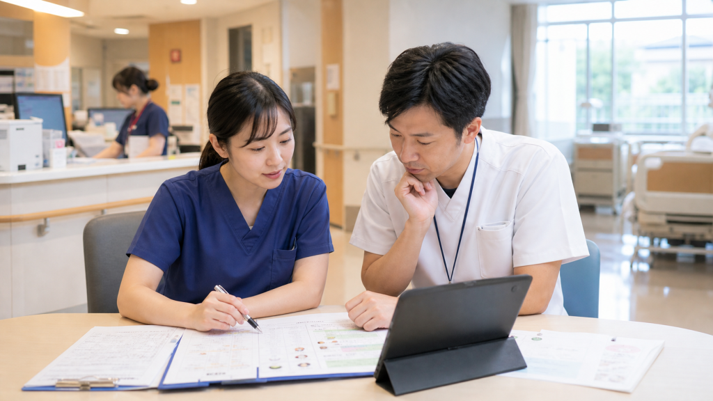 せん妄対策チーム看護師求人でケア計画を確認する病棟看護師
